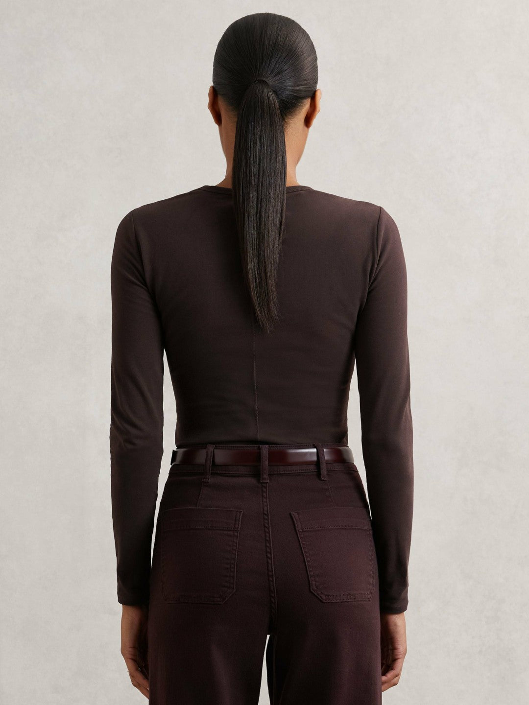 Cotton Crew-Neck Long-Sleeve T-Shirt With Stretch in Plum Purple
