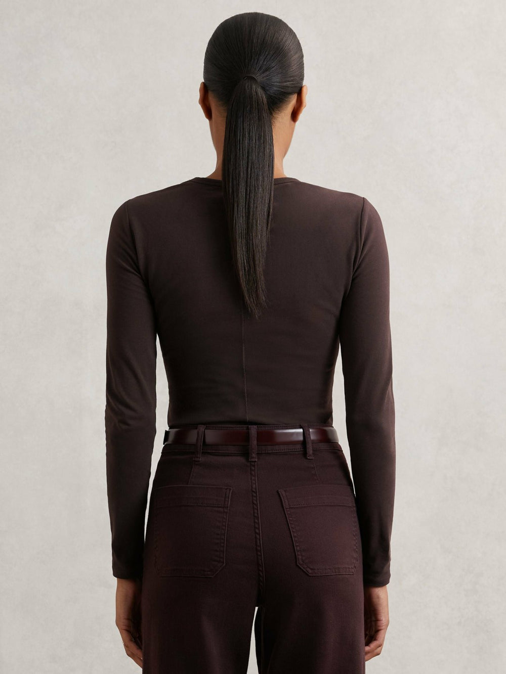 Cotton Crew-Neck Long-Sleeve T-Shirt With Stretch in Plum Purple