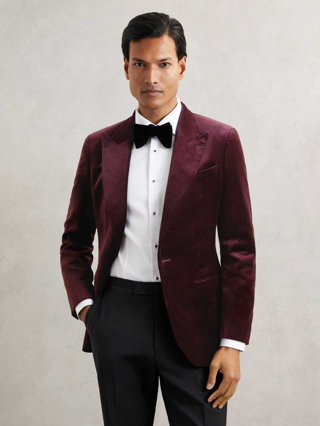 Single-Breasted Velvet Blazer Regular-Fit in Bordeaux