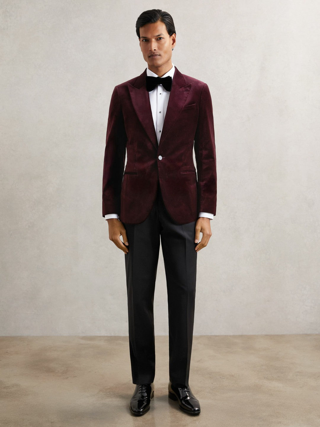 Single-Breasted Velvet Blazer Regular-Fit in Bordeaux