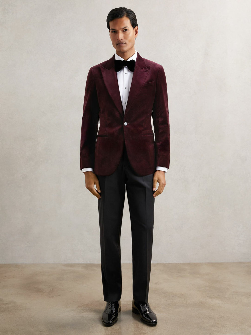 Single-Breasted Velvet Blazer Regular-Fit in Bordeaux
