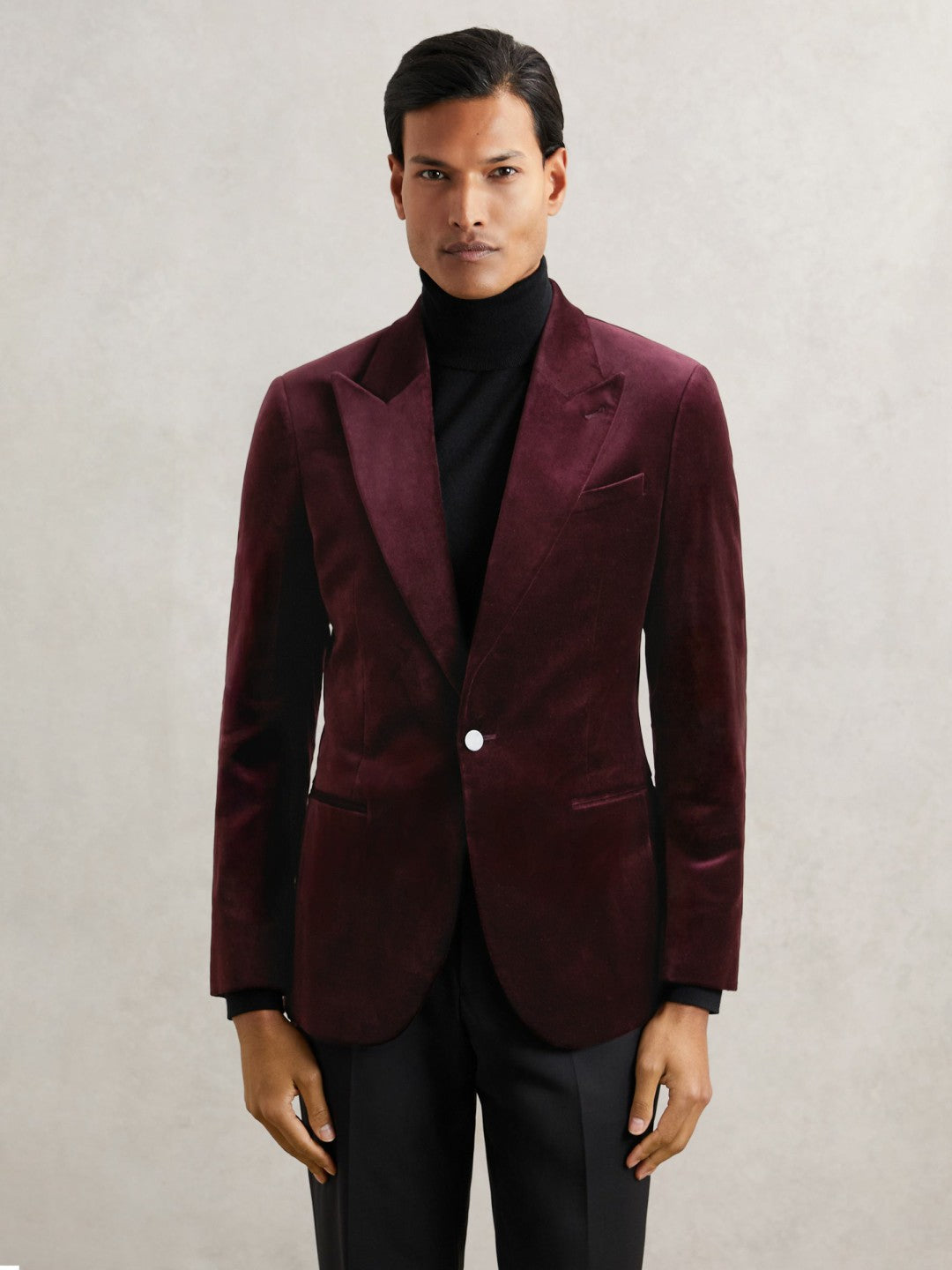 Single-Breasted Velvet Blazer Regular-Fit in Bordeaux