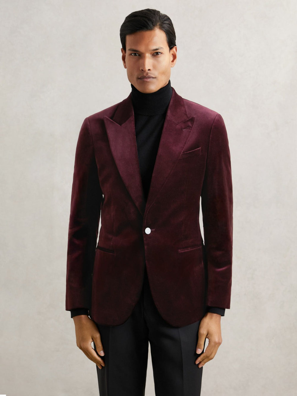 Single-Breasted Velvet Blazer Regular-Fit in Bordeaux