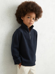 9-13 yrs Textured Half-Zip Sweatshirt with Cotton in Navy