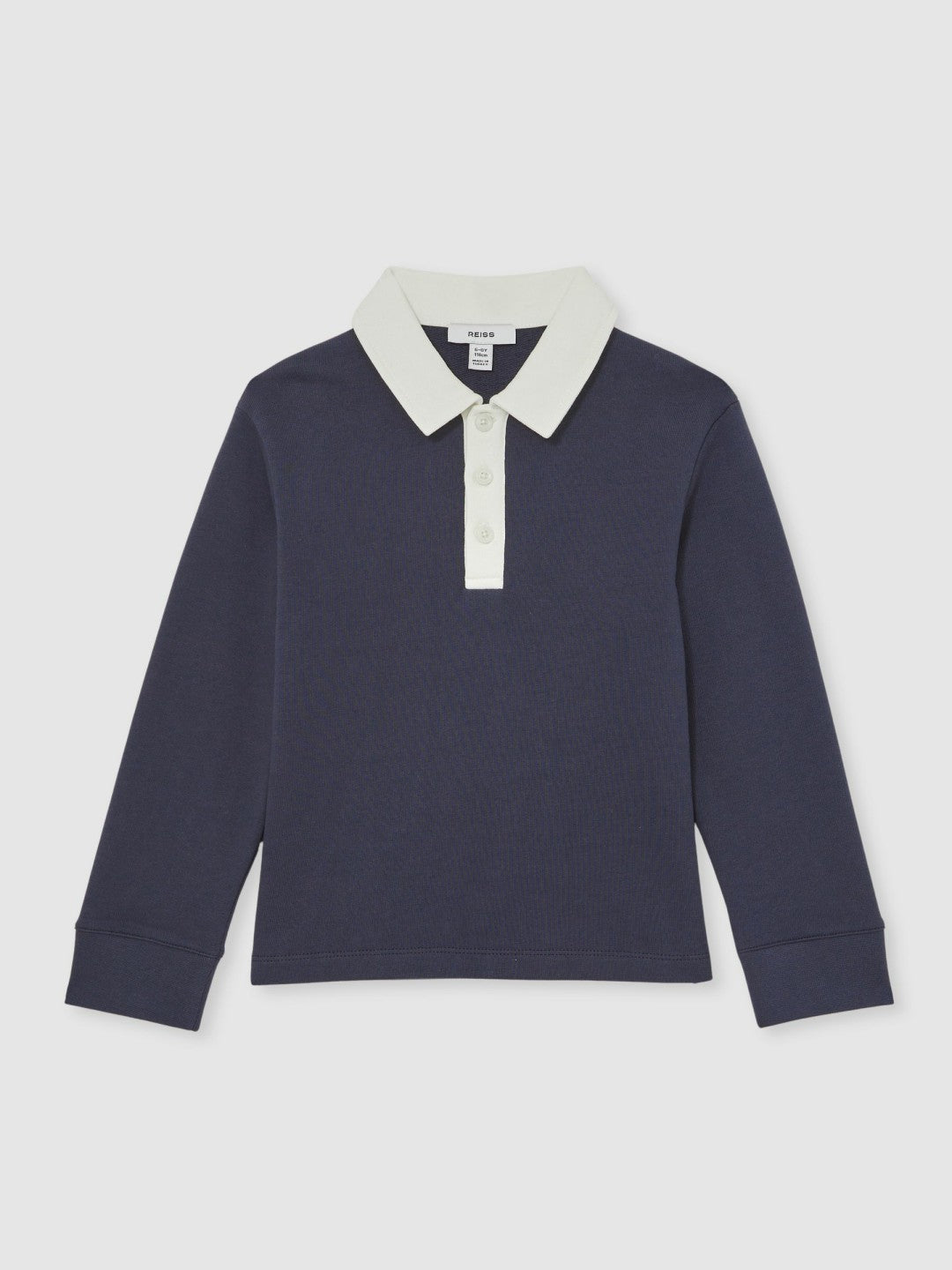 Cotton Half-Button Rugby Polo Shirt in Navy/White