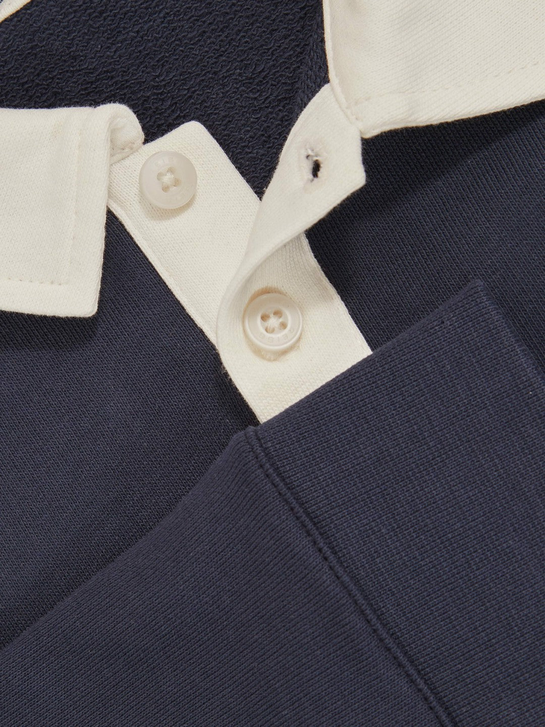Cotton Half-Button Rugby Polo Shirt in Navy/White