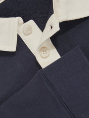 Cotton Half-Button Rugby Polo Shirt in Navy/White