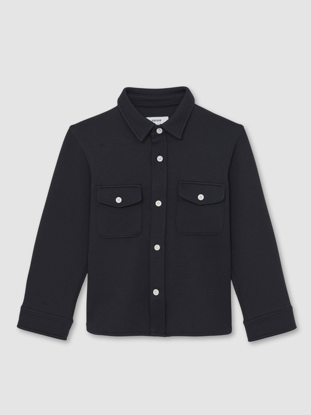 3-9 yrs Waffle-Textured Twin-Pocket Overshirt in Navy