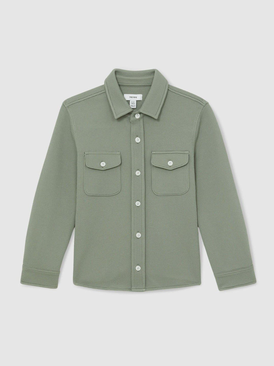 9-13 yrs Waffle-Textured Twin-Pocket Overshirt in Sage