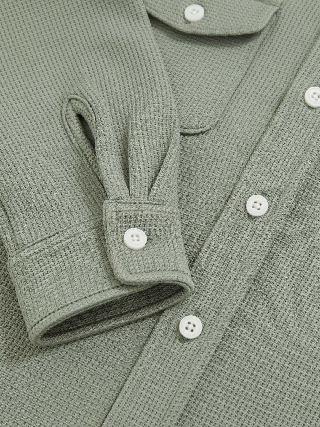 9-13 yrs Waffle-Textured Twin-Pocket Overshirt in Sage