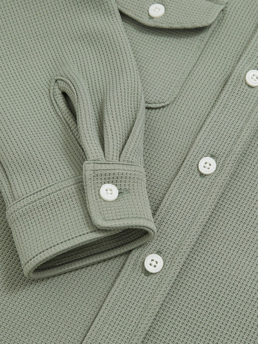 9-13 yrs Waffle-Textured Twin-Pocket Overshirt in Sage