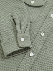 9-13 yrs Waffle-Textured Twin-Pocket Overshirt in Sage