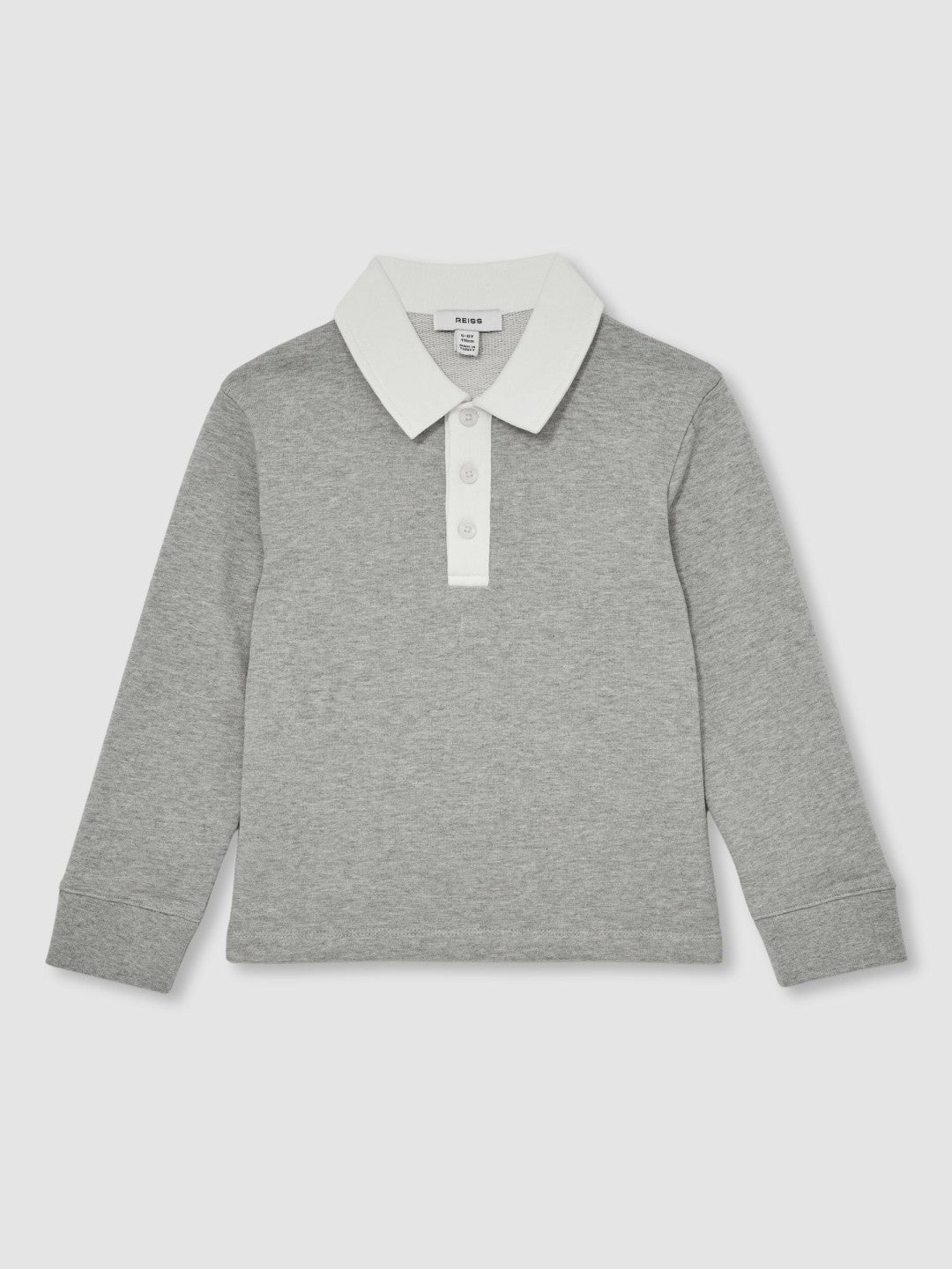 Cotton Half Button Rugby Polo Shirt in Grey Marl/White
