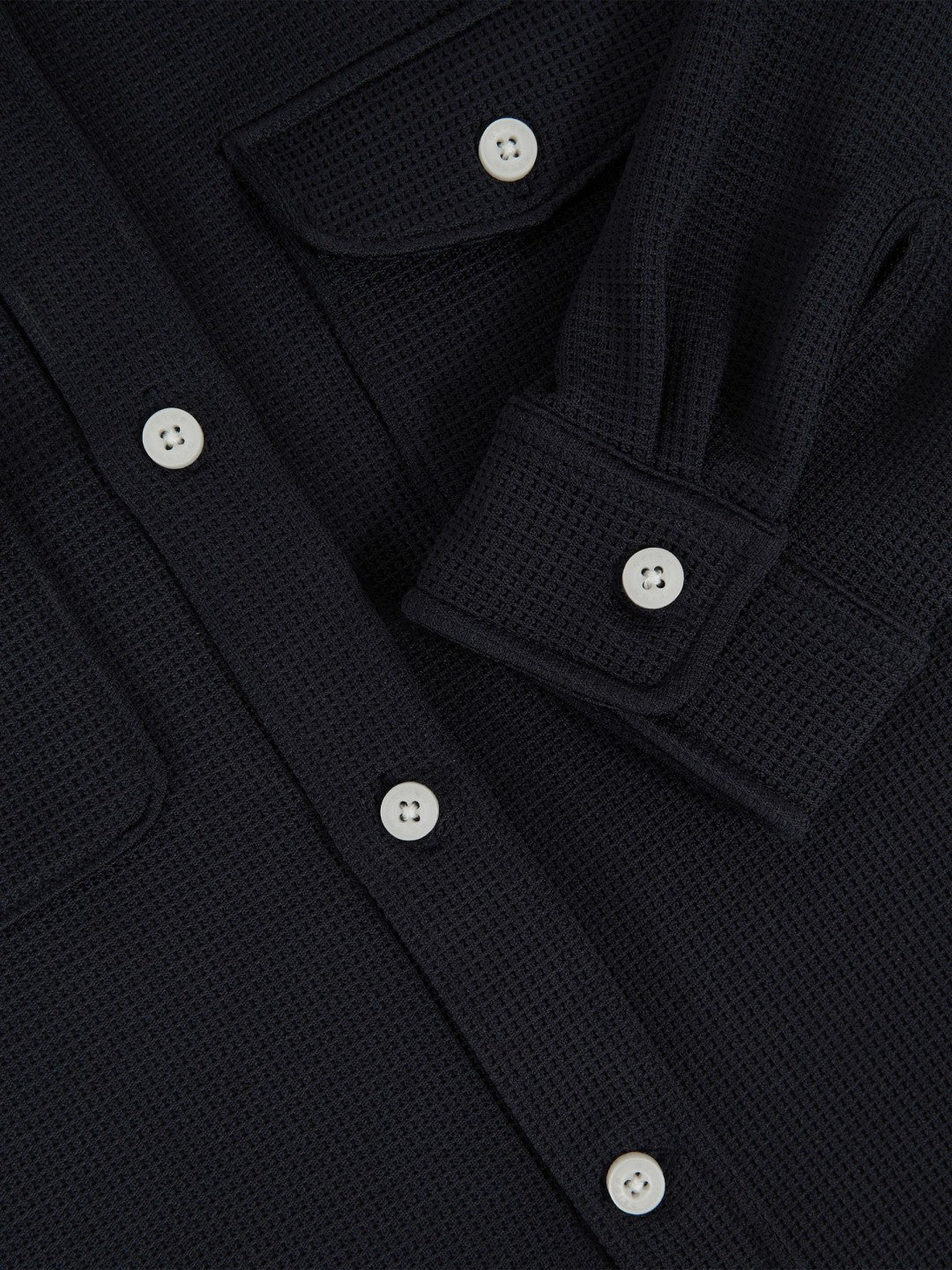 9-13 yrs Waffle-Textured Twin-Pocket Overshirt in Navy