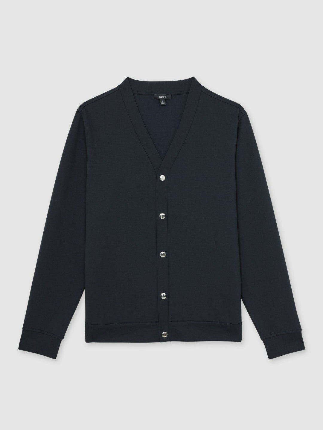 V-Neck Interlock Jersey Cardigan in Navy
