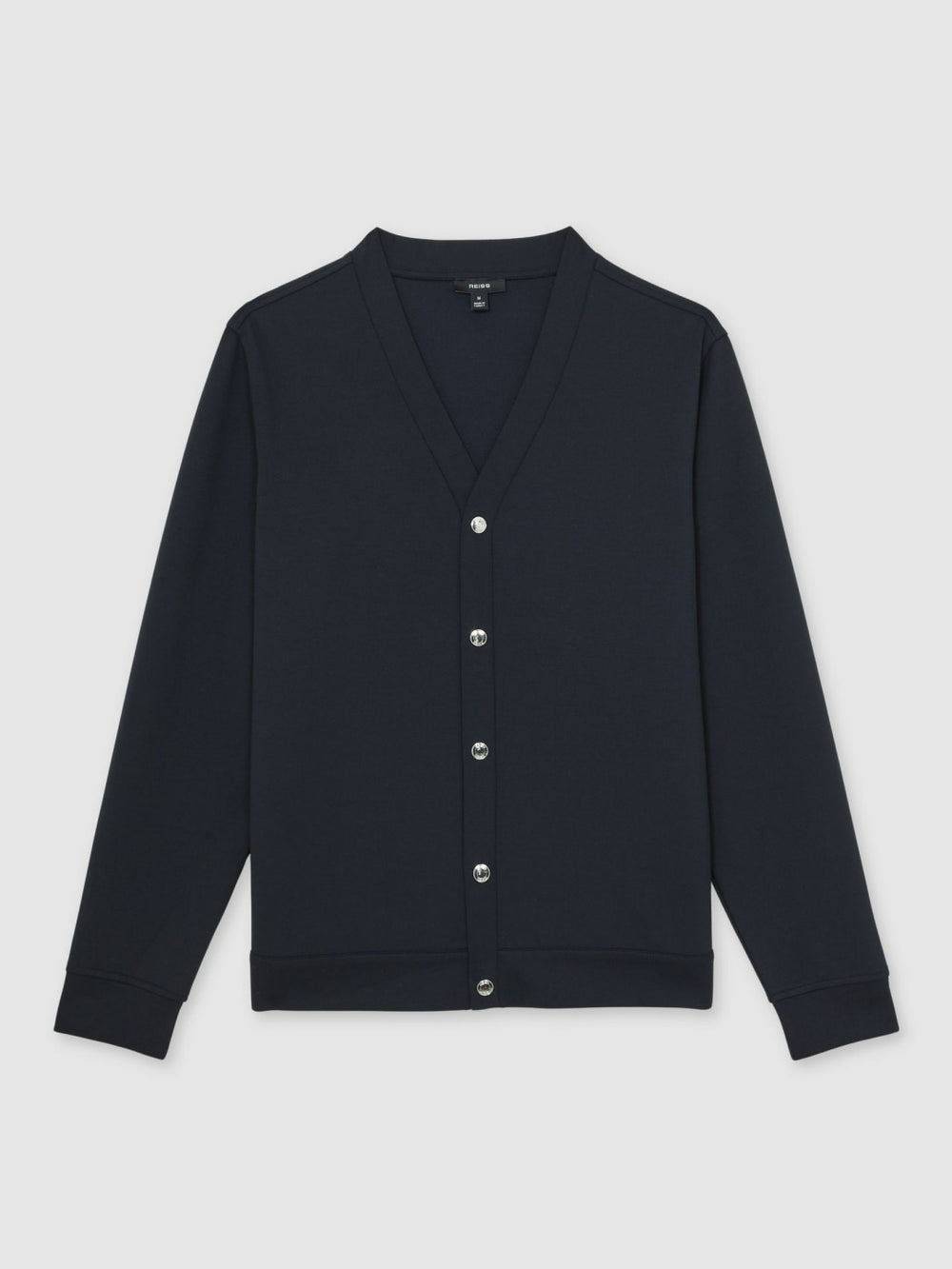 V-Neck Interlock Jersey Cardigan in Navy