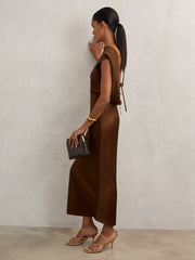 Petite Back Detail Midi Dress in Bronze