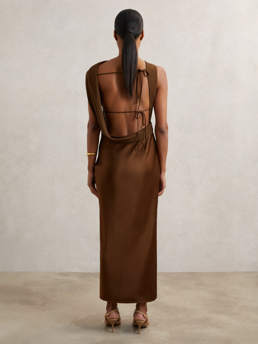 Petite Back Detail Midi Dress in Bronze