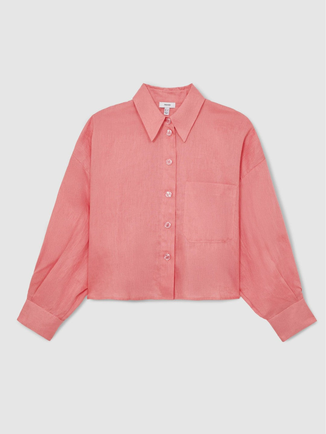 Oversize Linen Cropped Shirt in Pink