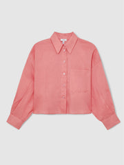 Oversize Linen Cropped Shirt in Pink