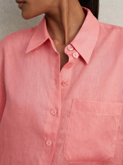 Oversize Linen Cropped Shirt in Pink