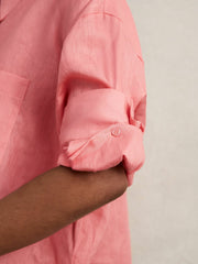 Oversize Linen Cropped Shirt in Pink