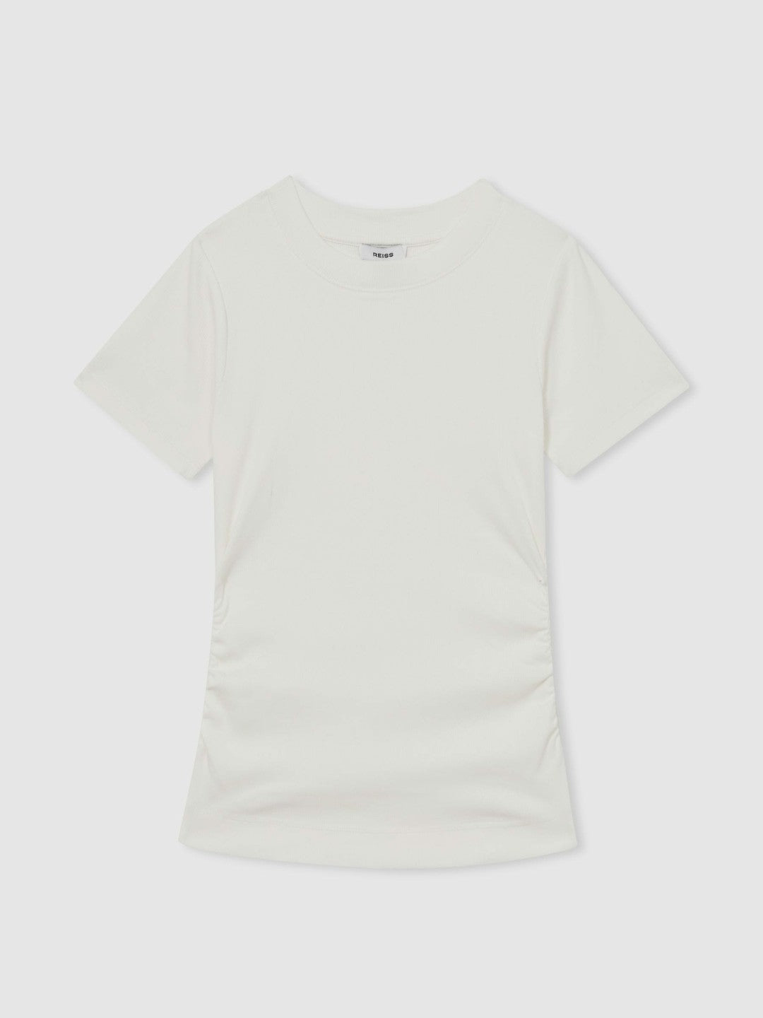 Stretch-Cotton Ruched Ribbed T-Shirt in White