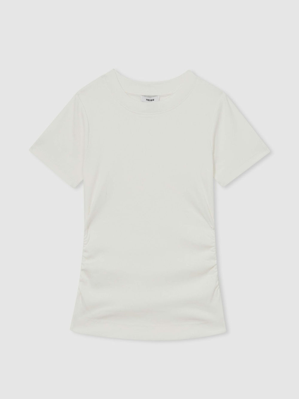 Stretch-Cotton Ruched Ribbed T-Shirt in White