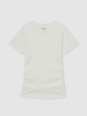 Stretch-Cotton Ruched Ribbed T-Shirt in White