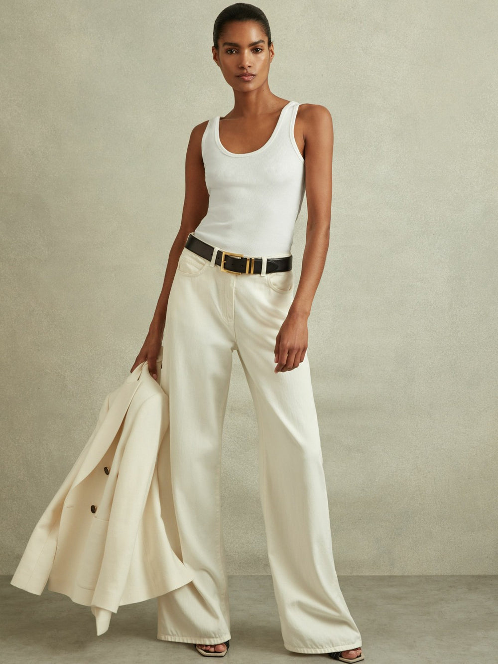 Stretch-Cotton Ribbed Vest in White