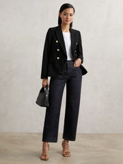 Petite Straight Leg Patch Pocket Jeans in Dark Blue