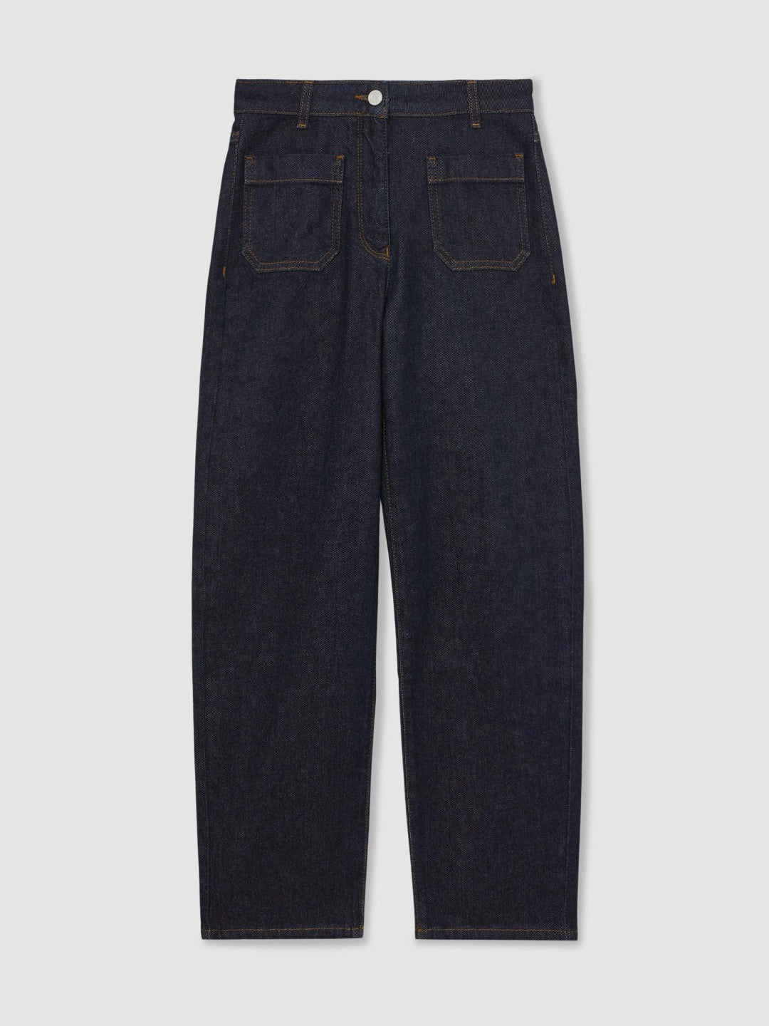 Petite Straight Leg Patch Pocket Jeans in Dark Blue