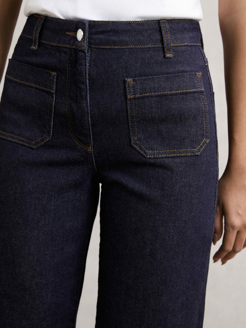 Petite Straight Leg Patch Pocket Jeans in Dark Blue