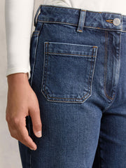 Petite Straight Leg Patch Pocket Jeans in Mid Blue