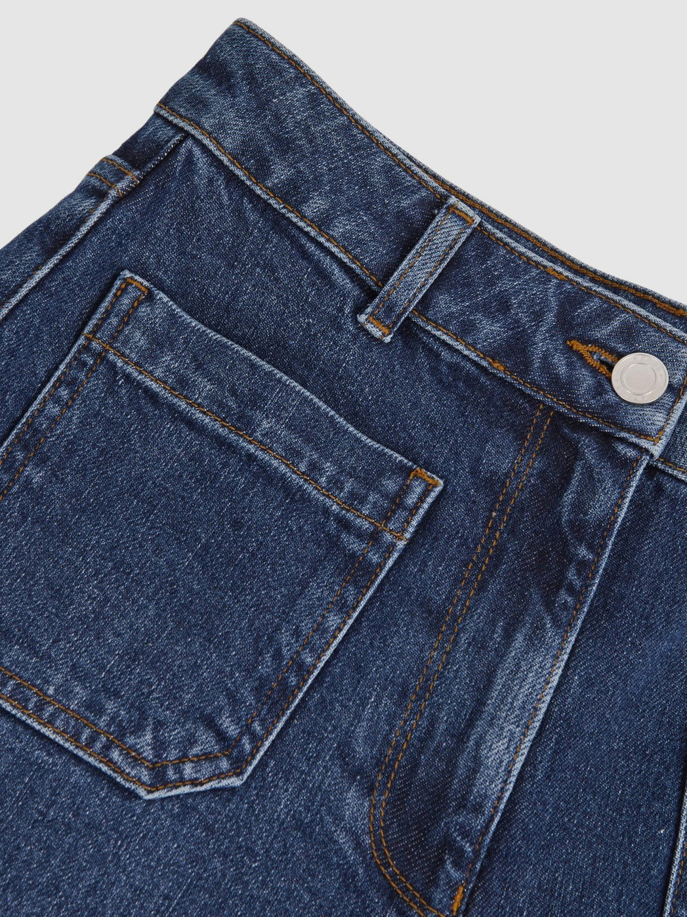 Petite Straight Leg Patch Pocket Jeans in Mid Blue