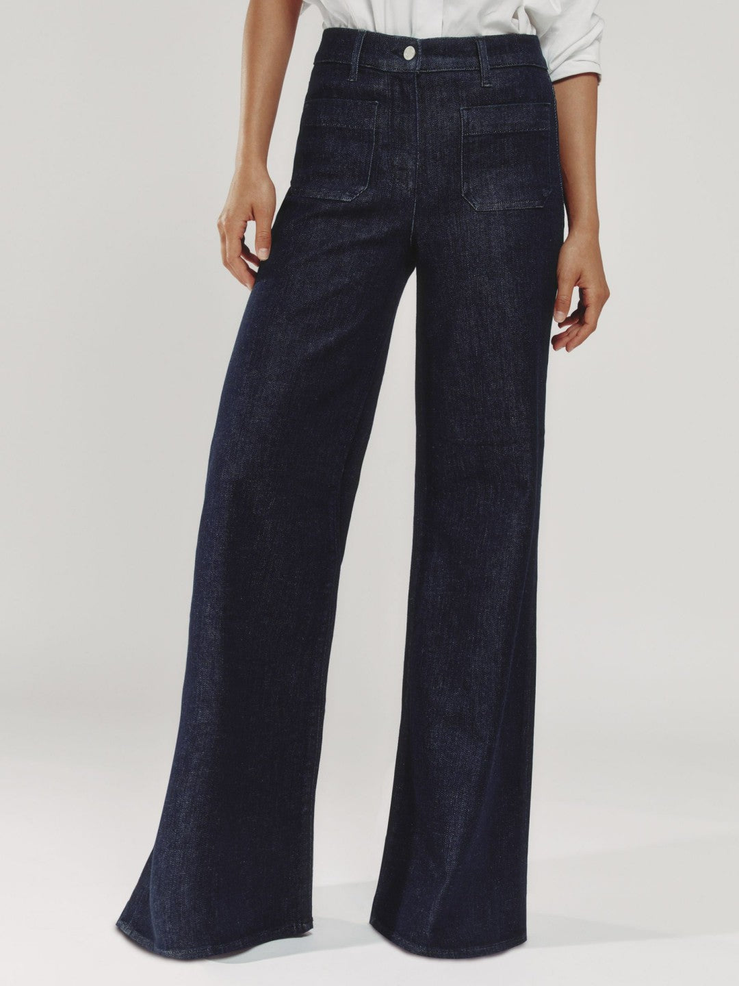 Petite Patch Pocket Wide Leg Jeans in Dark Blue