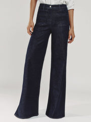 Petite Patch Pocket Wide Leg Jeans in Dark Blue