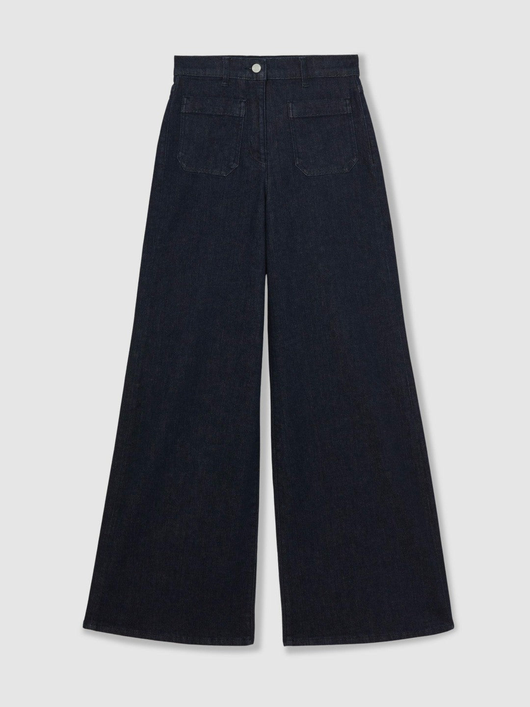 Petite Patch Pocket Wide Leg Jeans in Dark Blue