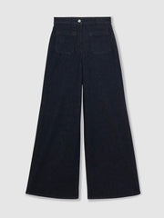 Petite Patch Pocket Wide Leg Jeans in Dark Blue