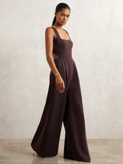 Petite Wide-Leg Cut-Out Jumpsuit in Burgundy