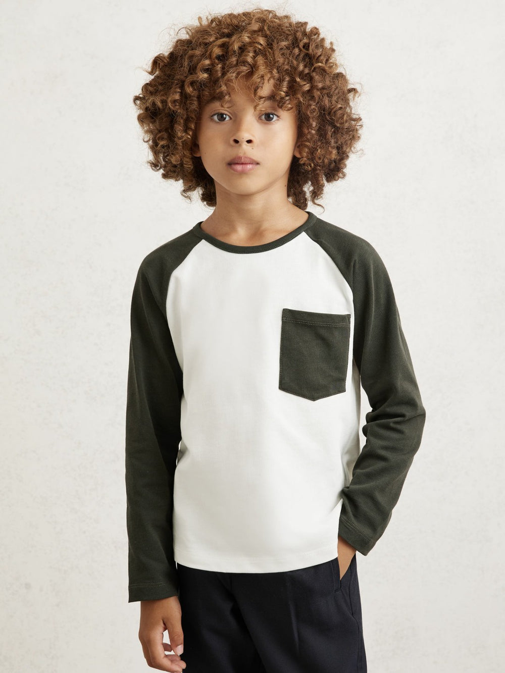 13-14 yrs Cotton Colour-Block Long-Sleeve T-Shirt in Green