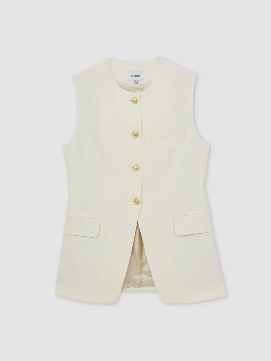 High-Neck Longline Waistcoat in Cream