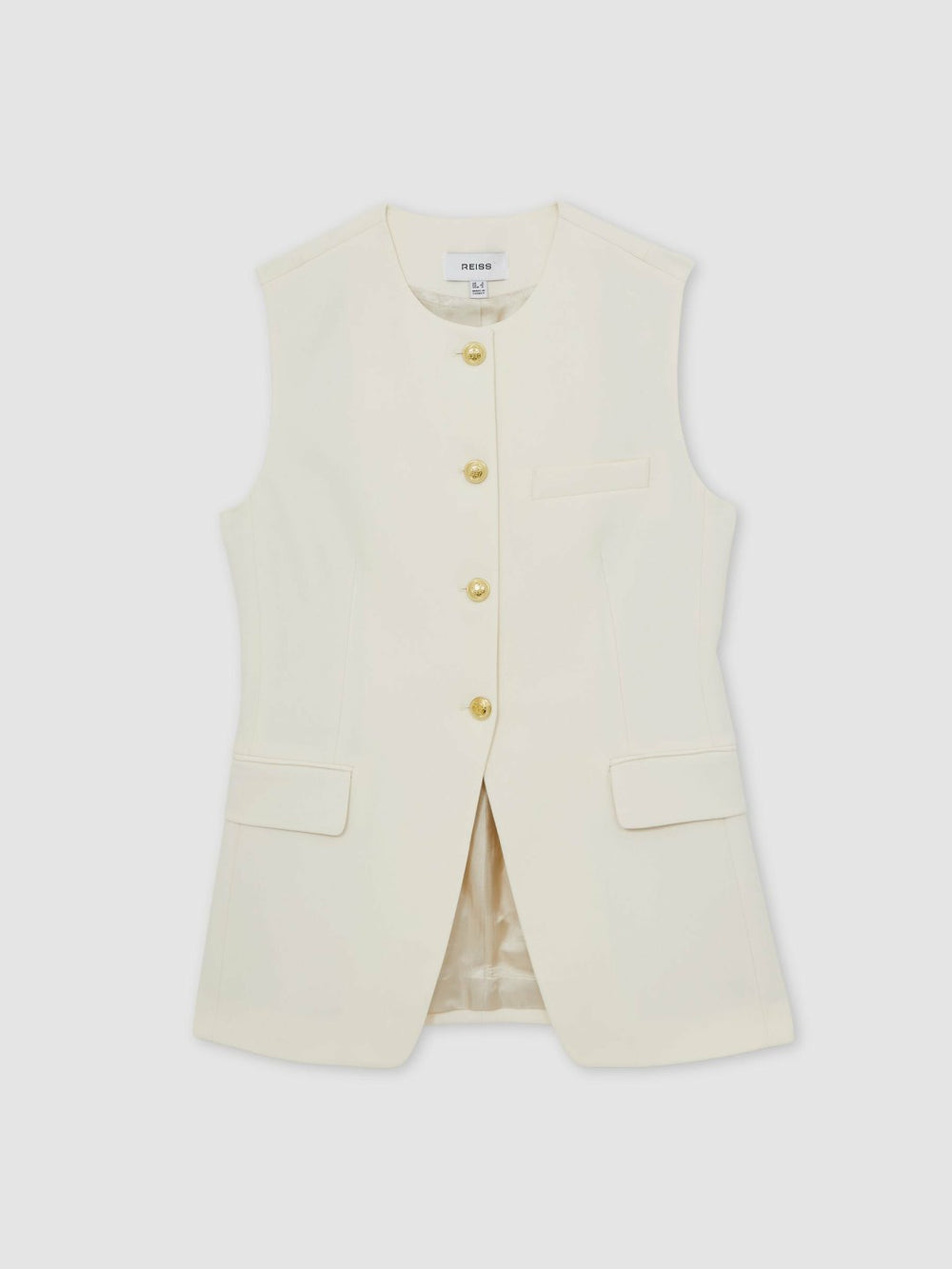 High-Neck Longline Waistcoat in Cream