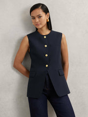 High-Neck Longline Waistcoat in Navy