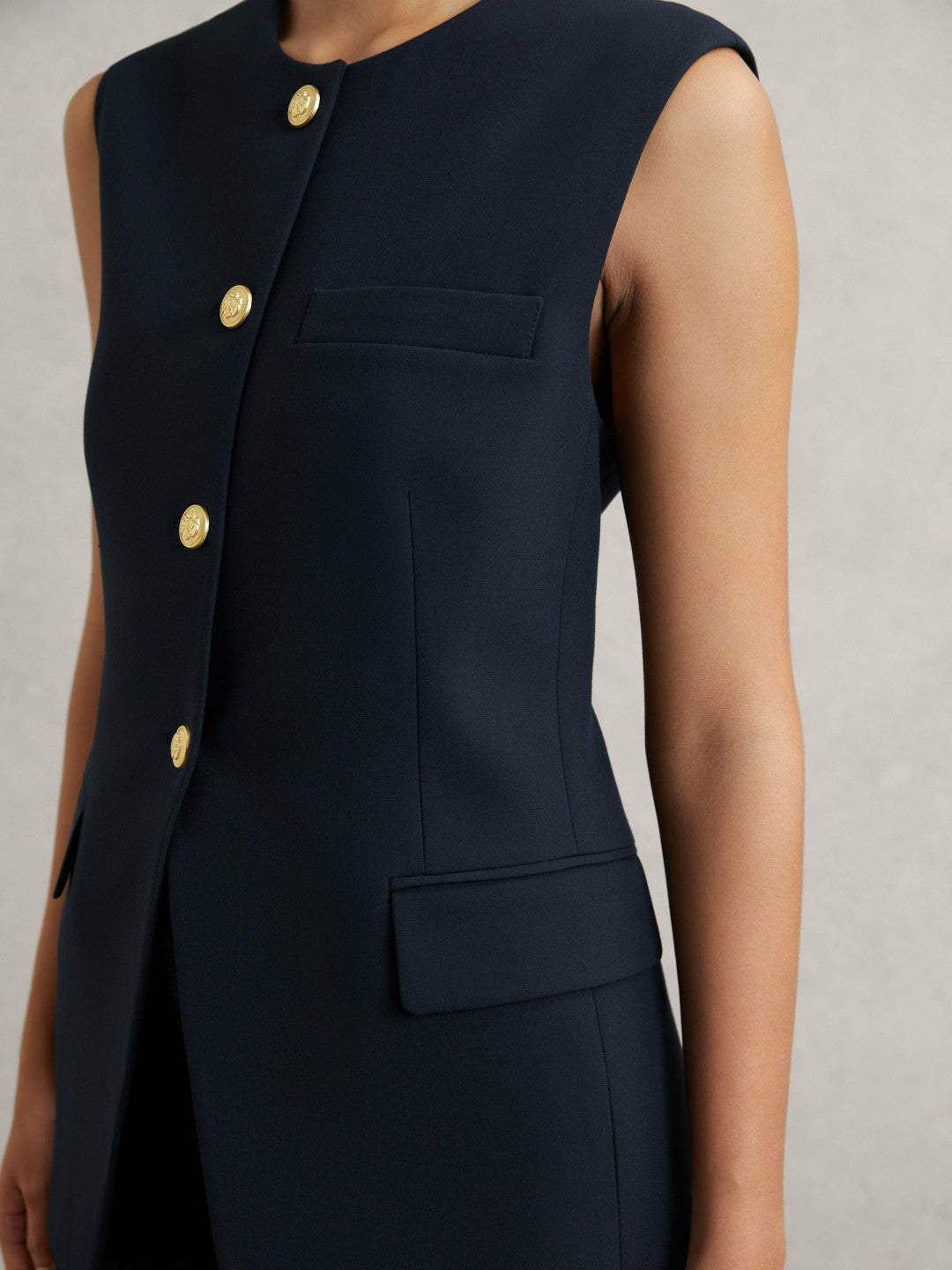 High-Neck Longline Waistcoat in Navy