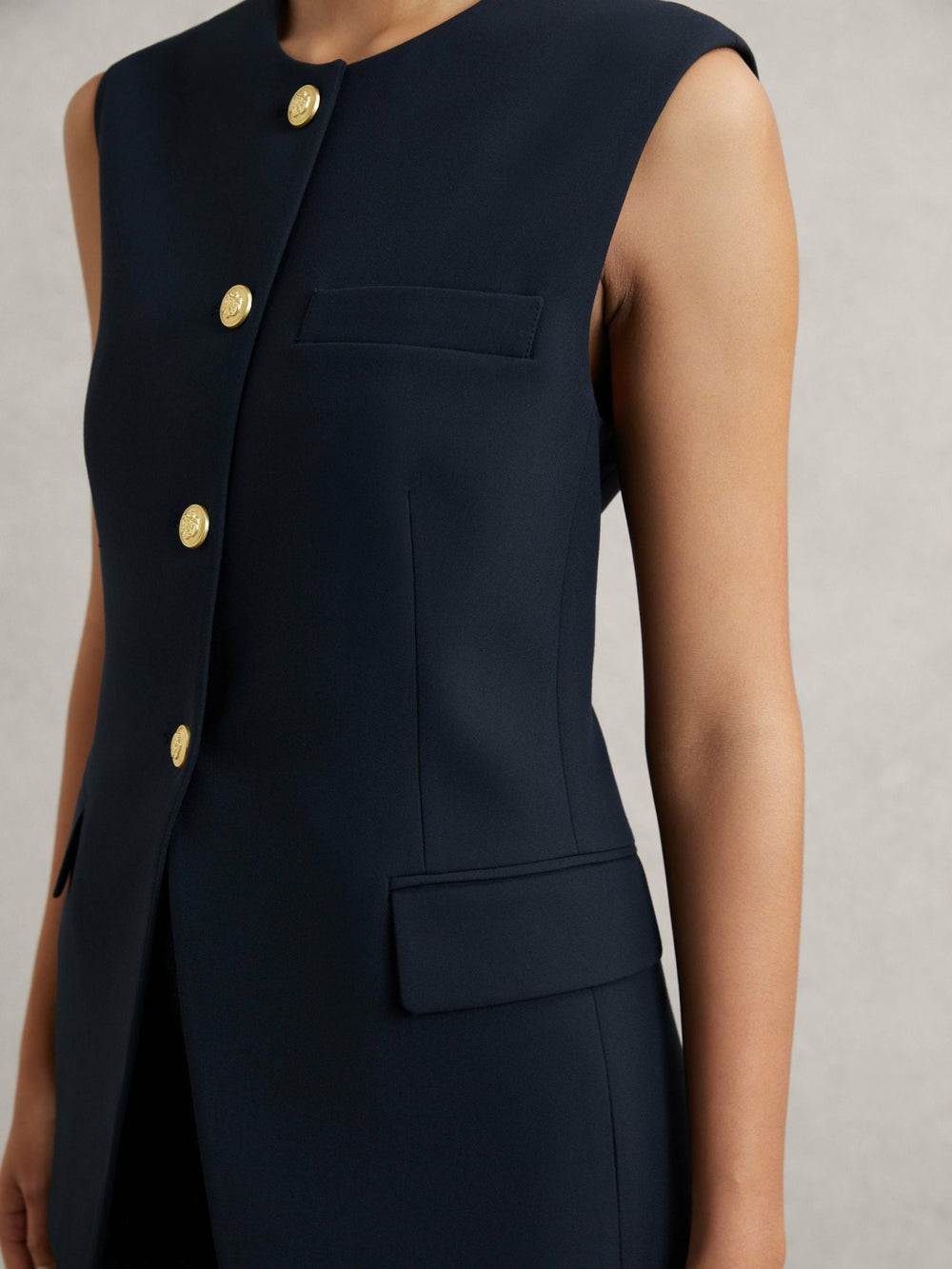 High-Neck Longline Waistcoat in Navy