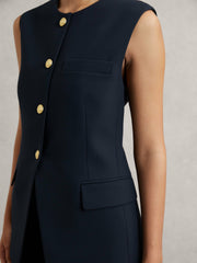 High-Neck Longline Waistcoat in Navy