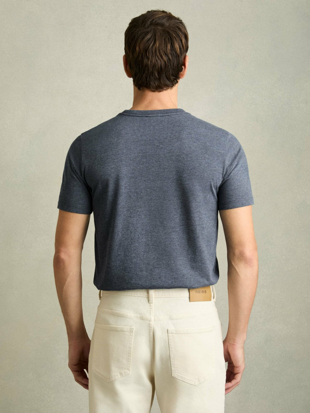 Cotton Crew Neck T-Shirt in Airforce Blue Melange