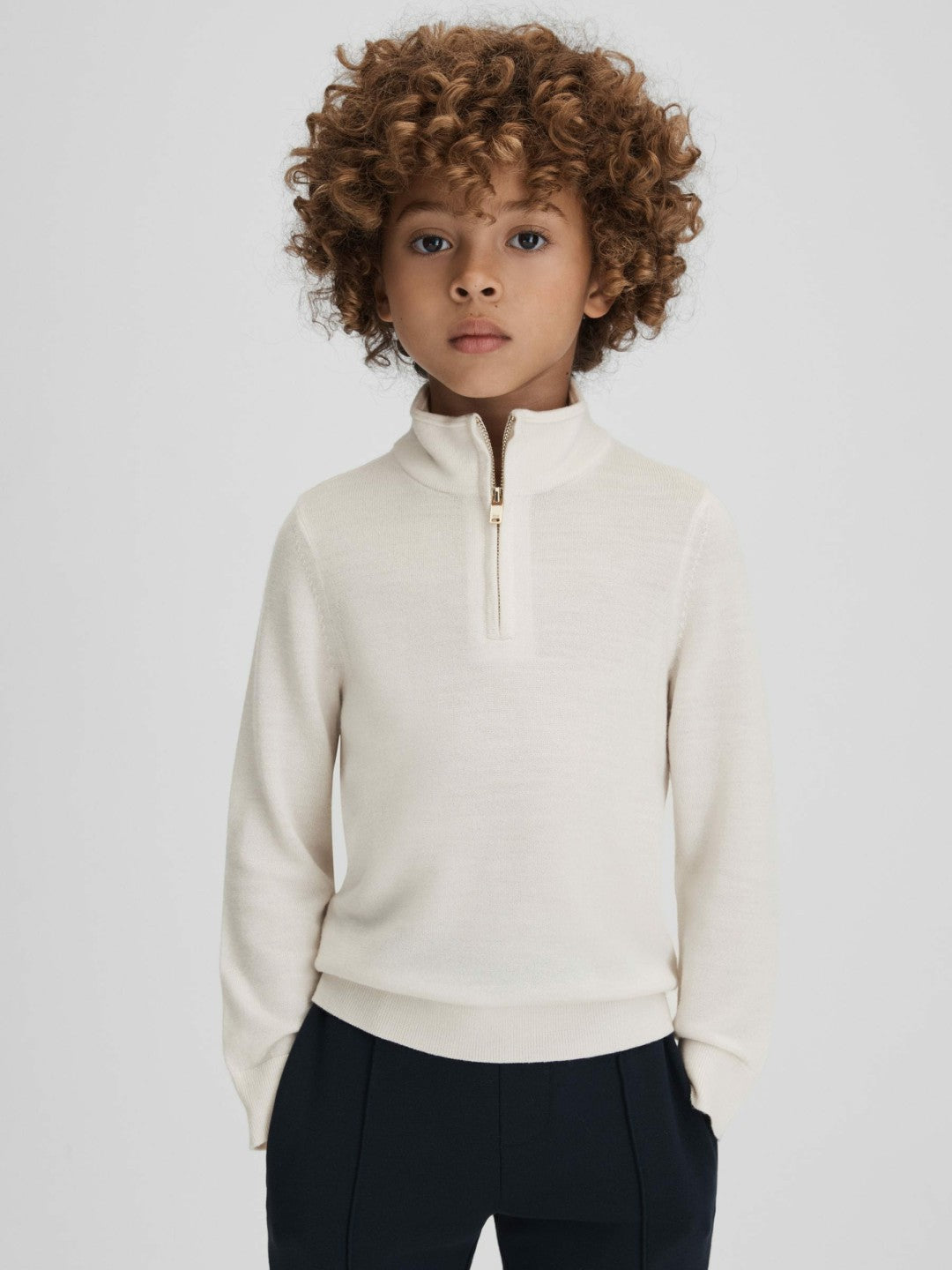 3-9 yrs Wool Half-Zip Funnel Neck Jumper in Snow