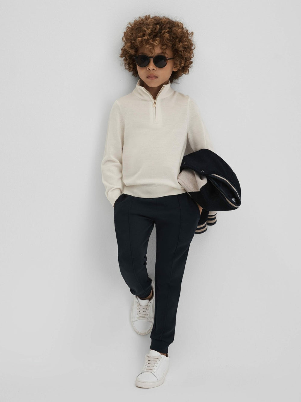 3-9 yrs Wool Half-Zip Funnel Neck Jumper in Snow